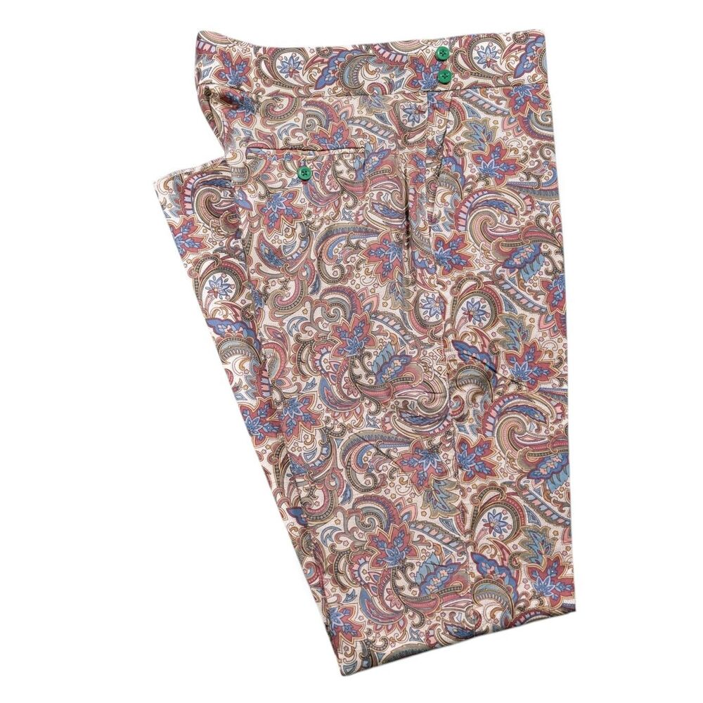 Mens 36 Multicolor Paisley Floral Gurkha Pants Cotton Flat Front Straight Fit